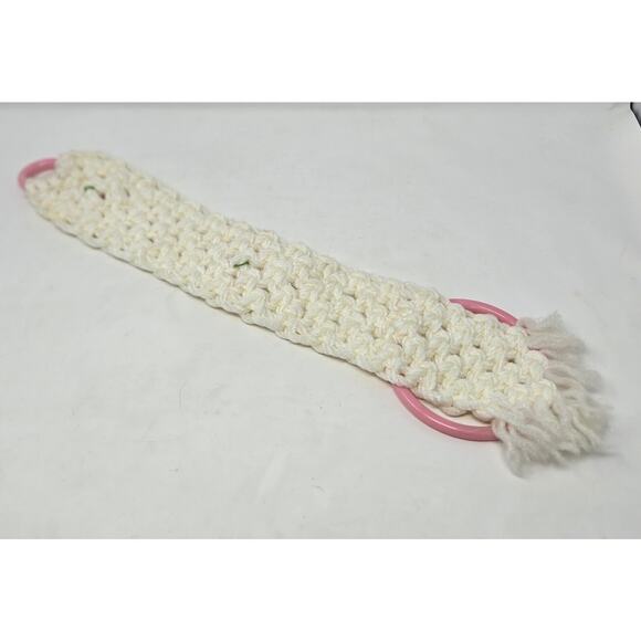 Macrame Handmade Decorative Vintage Towel Ring White Pink Floral Accent 21" x 4" - Picture 10 of 10